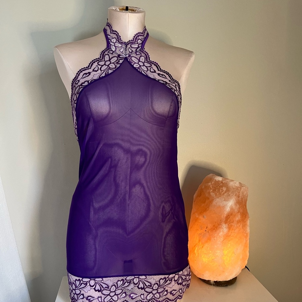 Elegant Purple Lace Halter Chemise